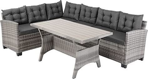 Casaria Polyrattan Lounge Set WPC Esstisch 7cm Dicke Auflagen