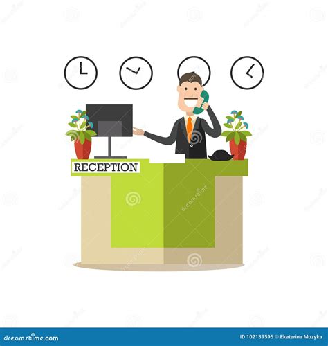 Hotel Receptionist Vector Illustration In Flat Style Stock Vector