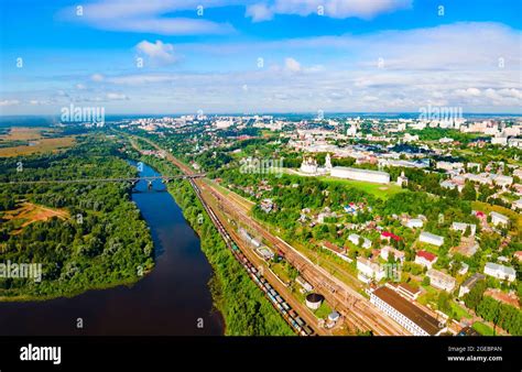 Vladimir City Centre And Klyazma River Aerial Panoramic View Golden