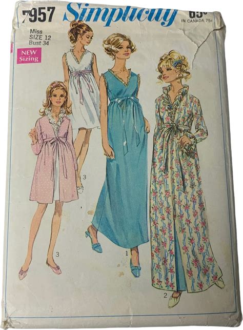 Vintage 60s Simplicity 7957 Pattern Miss 8 18 Robe Nightgown Two