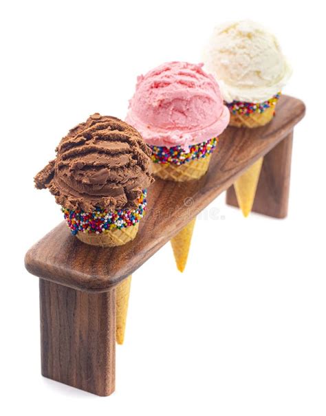 Scoops Classic Vanilla Strawberry And Chocolate Ice Cream Flavors In