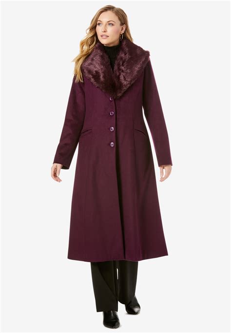 Long Wool Blend Coat With Faux Fur Collar Jessica London