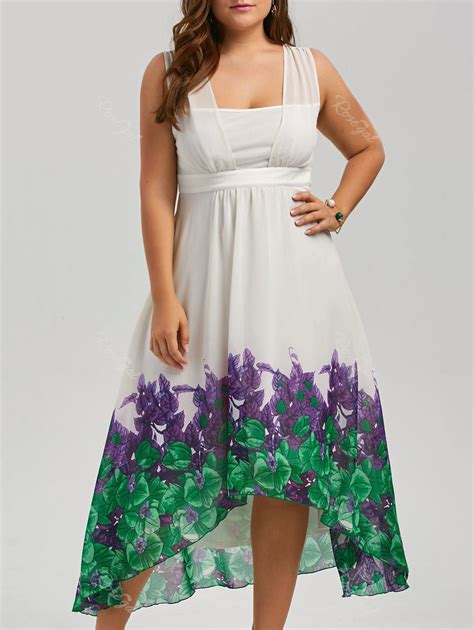 [29 Off] Plus Size Beach Printed Chiffon Long Flowy Dress Rosegal