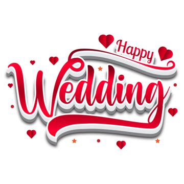 Happy Wedding Lettering Red Text Design Ornament With Heart Clipart