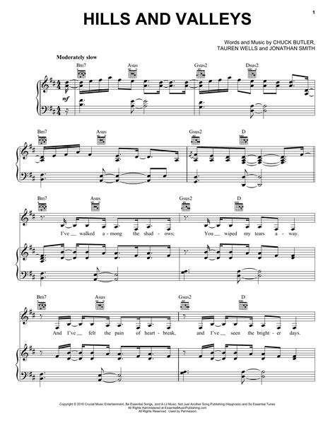 Hills And Valleys By Tauren Wells Sheet Music For Piano Vocal And Guitar Chords Right Hand