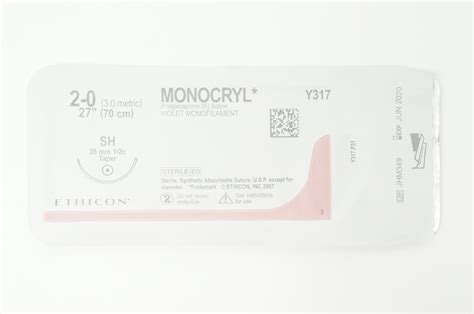 Ethicon Y317 2 0 Monocryl Violet Monofilament Sh 26mm 12c Taper