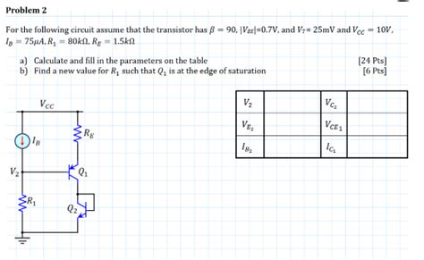 Solved For The Following Circuit Assume That The Transistor