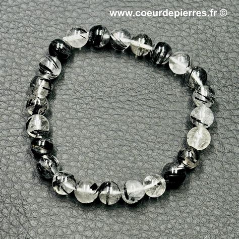 Bracelet Cristal De Roche Quartz Inclusions De Tourmaline Perles