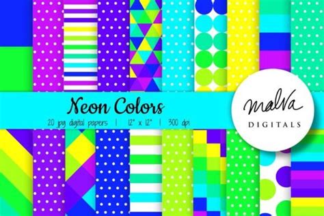 Bright Neon Colors Geometric Patterns Graphic by MalvaDigitals ...