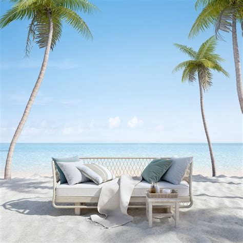 Premium Photo Sofa On Sand Beach With Palm And Seaview