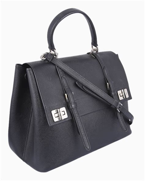 Bolsa Prada Original Half Flap Double Turn Lock Saffiano Preta Feminina