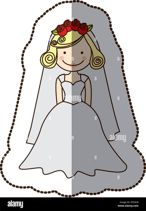 Sticker Colorful Silhouette Cartoon Bride With Costume Stock Vector