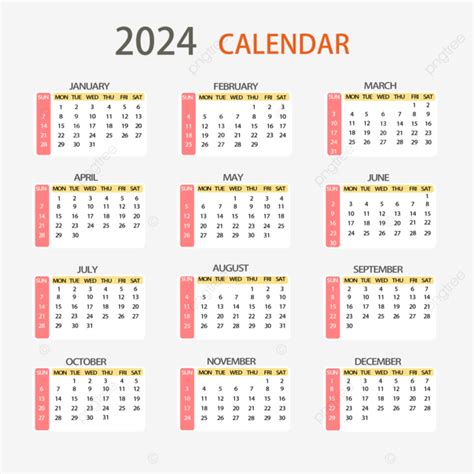 2024 Calendar Simple Color Color Calendar Calendar Png And Vector