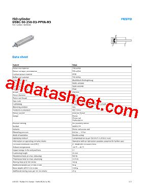 DSBC 50 250 D3 PPVA N3 Datasheet PDF Festo Corporation