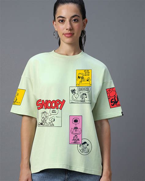 Buy Womens Green Snoopy Squad Graphic Printed Oversized T Shirt Online
