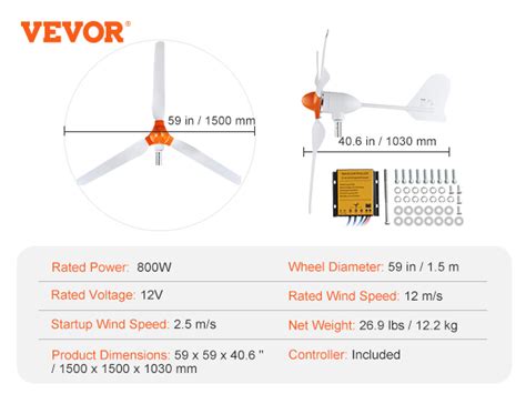 VEVOR Générateur d éolienne 800 W kit d éolienne 12 V générateur d