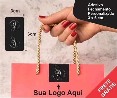 1200 Adesivo Fecha Sacola Lacre Personalizado Loja 6x3 Cm Parcelamento Sem Juros