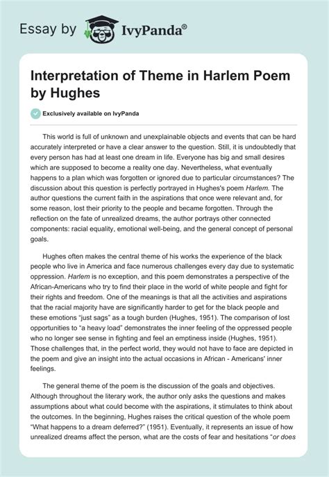 Interpretation of Theme in Harlem Poem by Hughes - 856 Words | Essay ...