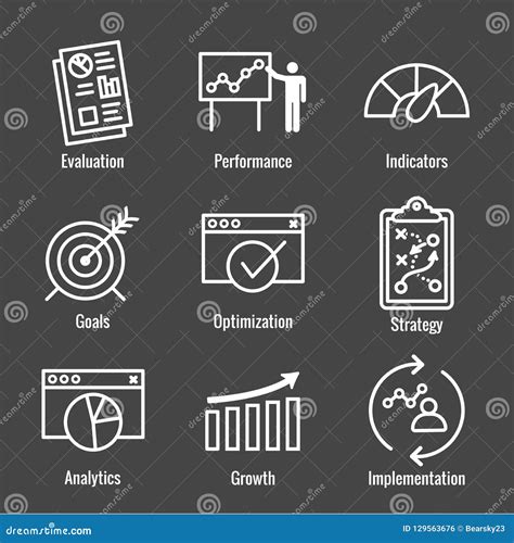 Kpi Key Performance Indicators Icon Set With Evaluation Growth