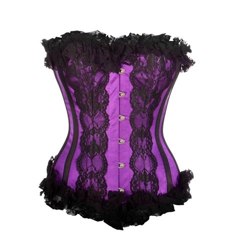 Purple Satin Overbust Corset With Lace Detailing Purple Satin