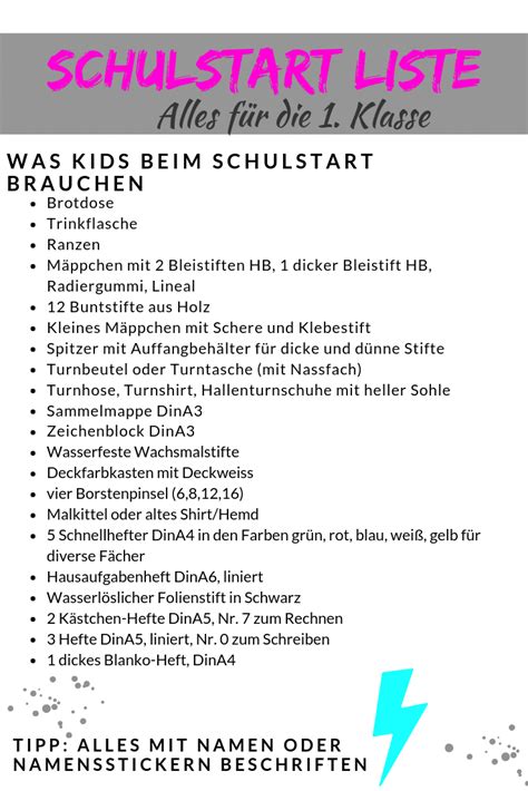 Schulstart Liste Checkliste für den Schulanfang was Kids brauchen