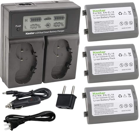 Kastar LCD Dual Smart Fast Charger Battery 3 PACK For Nikon EN EL18