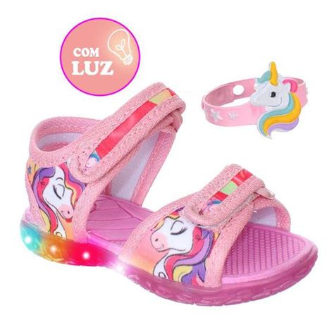 Sand Lia De Crian A Papete Luz Led Unicornio Rosa Menina Pulseira