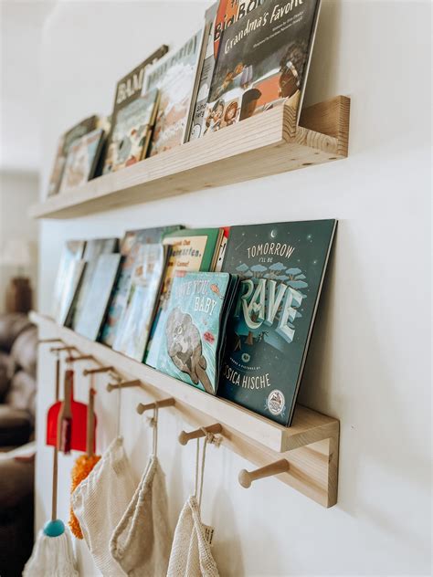 Shelf With Hooks And Ledge Shelf For Pictures Kitchen Decor Wooden Peg