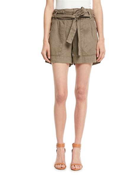 Joie Daynna Belted Linen Cargo Shorts Neiman Marcus