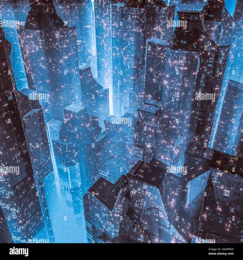 City Of The Future 3d Illustration Of Dark Futuristic Science Fiction
