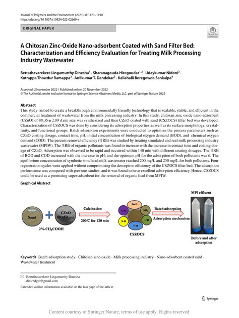 A Chitosan Zinc Oxide Nano Adsorbent Coated With Sand Filter Bed