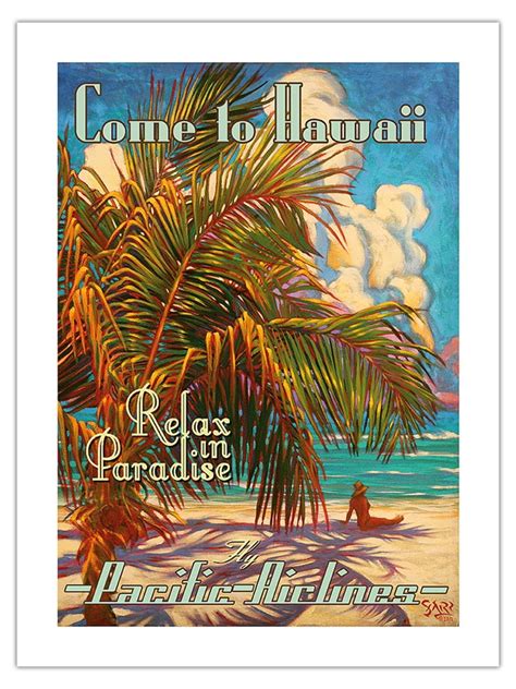 Come To Hawaii Relax In Paradise Pacific Airlines Vintage