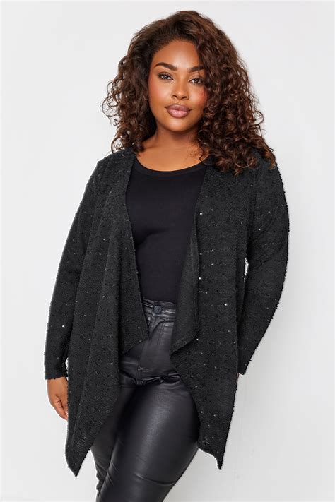 Yours Plus Size Black Sequin Waterfall Cardigan Yours Clothing