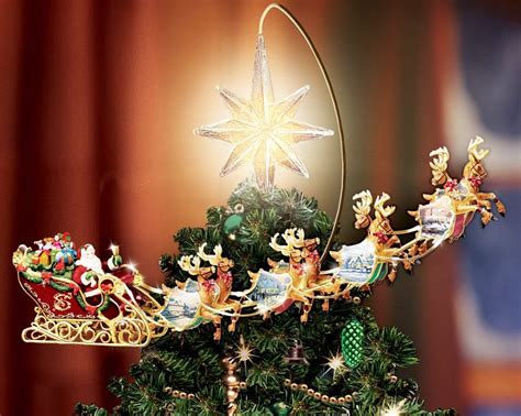 Revolving Christmas Tree Topper Made By Thomas Kinkade Santa Spins