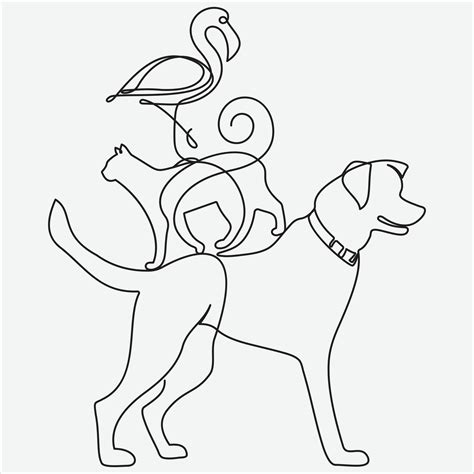 Continuous line hand drawing vector illustration dog and cat art ...