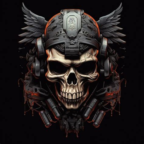 Premium Photo A Skull With Two Guns And A Helmet In The Style Of