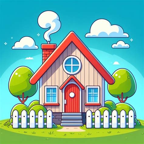 Premium Photo | A cartoon of a house with a red roof and a house with a red door on white background