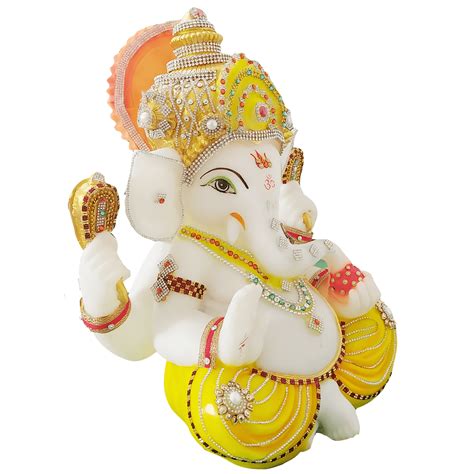 Colourful White Marble Look Ganesha Murti Height 37 Cm Decorify