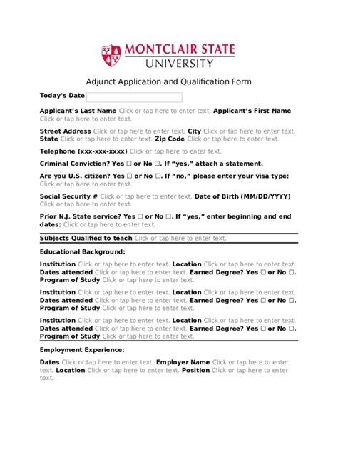 Adjunct Application And Qualification Doc Template Pdffiller