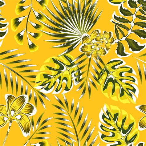 Summer Seamless Tropical Pattern With Bright Leaves And Flower Plants