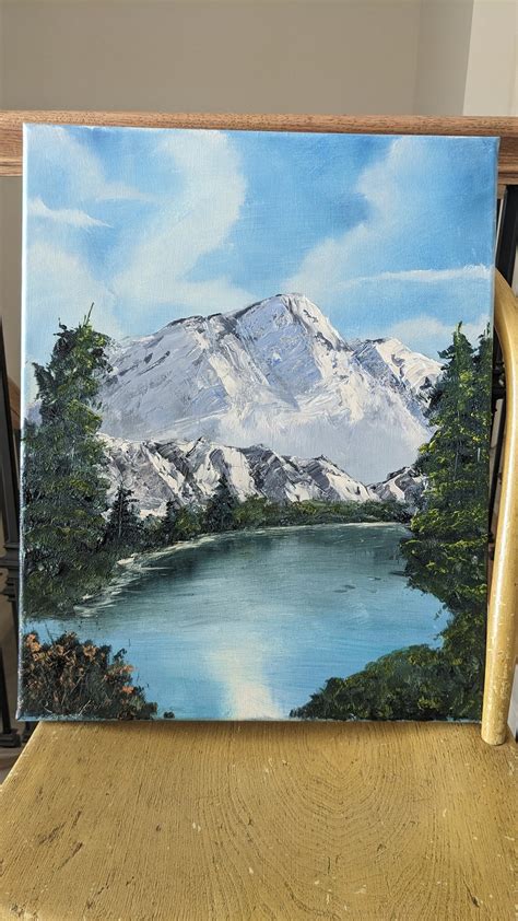 Mountain Lake Original Oil Painting 16 X 20 Stretched Canvas Etsy