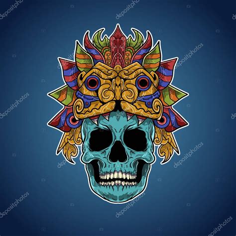 Tótem de Cráneo Azul Maya Tribal Mexicano Azteca Vudú Vector