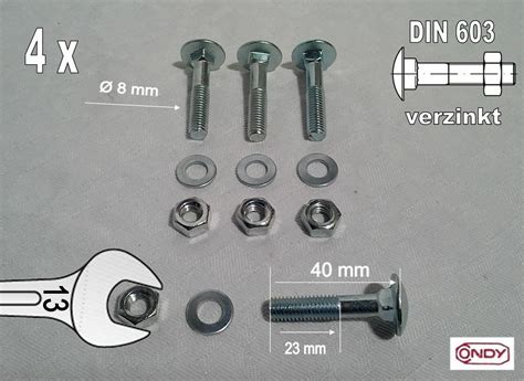 Schloßschrauben mit Mutter u U scheibe Stahl verzinkt M8 x 40 mm DIN