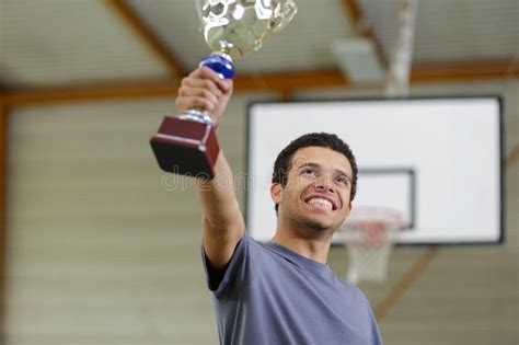 Happy Handsome Man Holding Trophy Stock Photo Image Of Happiness