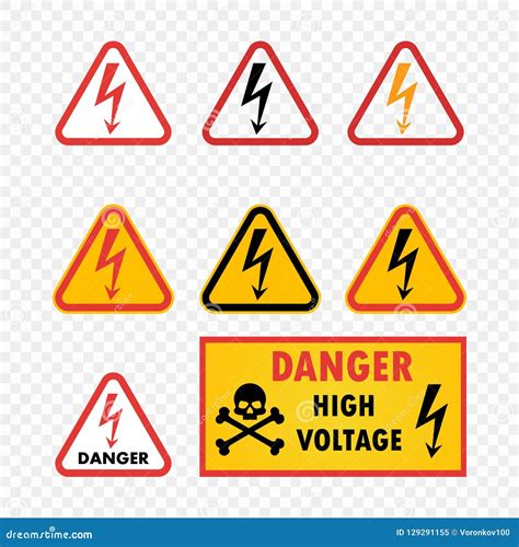 Vector Icon Set Danger High Voltage On Isolated Transparent Background