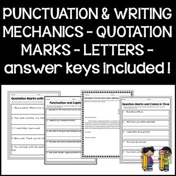 Punctuation And Writing Mechanics Grammar Worksheets Or Assessment