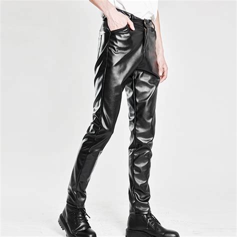 Men Faux Leather Pants Long Trousers Stylish Mens Slim Fit With