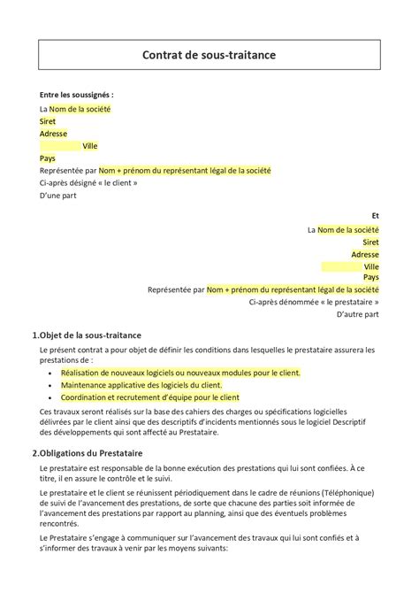 Modèle contrat de sous traitance ONLYOFFICE