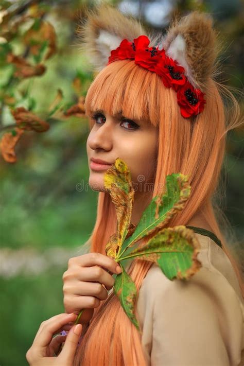 Wolf Girl Cosplay Character In Autumn Park Stock Image Image Of