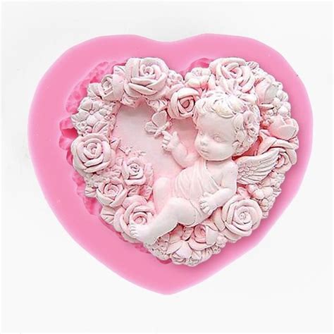 Moule Silicone Coeur Ange B B Fleur Pour P Te Sucre Amande Chocolat